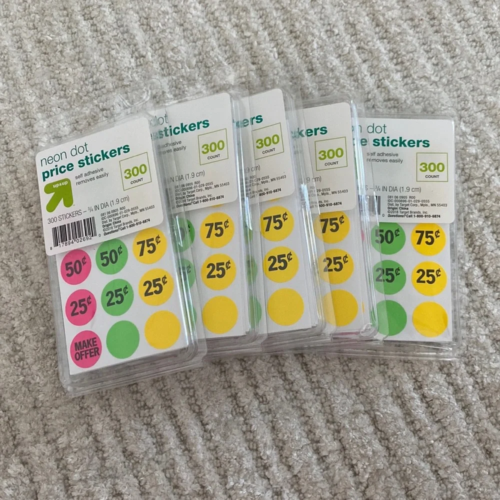 NWT price stickers neon dot 300 count bundle of 5